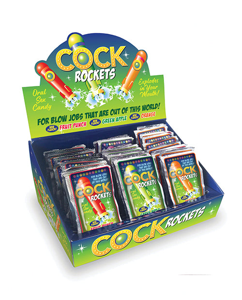 Cock Rockets Oral Sex Candy Pop - Display of 36 Fruit Punch, Green Apple & Orange
