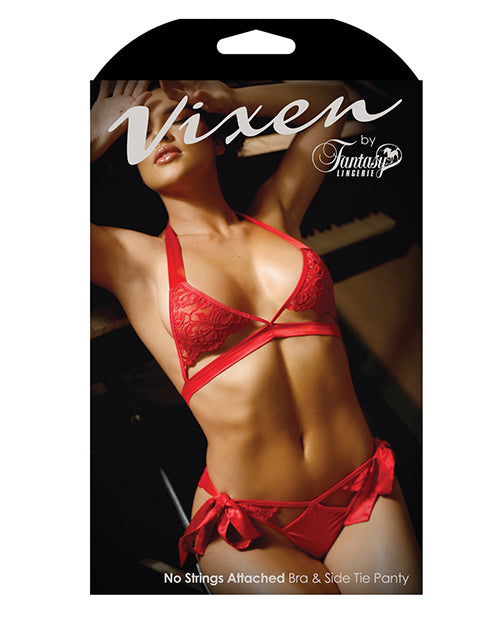 Vixen Cutout Lace Bra & Side Tie Panty Red QN