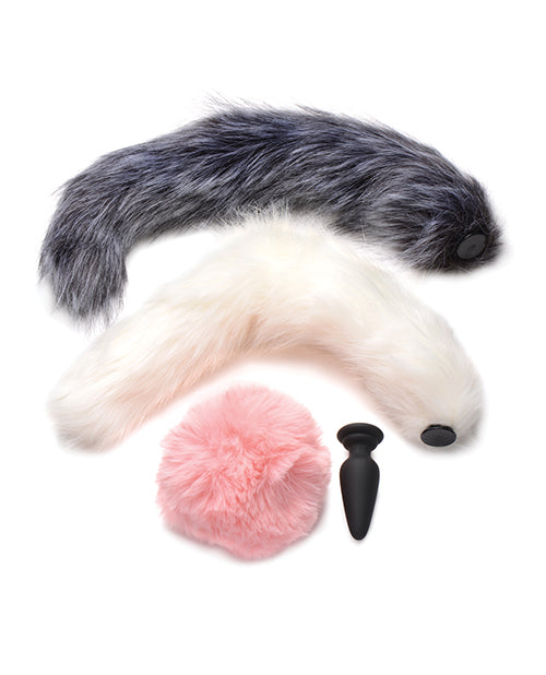 Tail^ Snap On Silicone Anal Plug w/3 Interchangeable Tails - Asst Colors