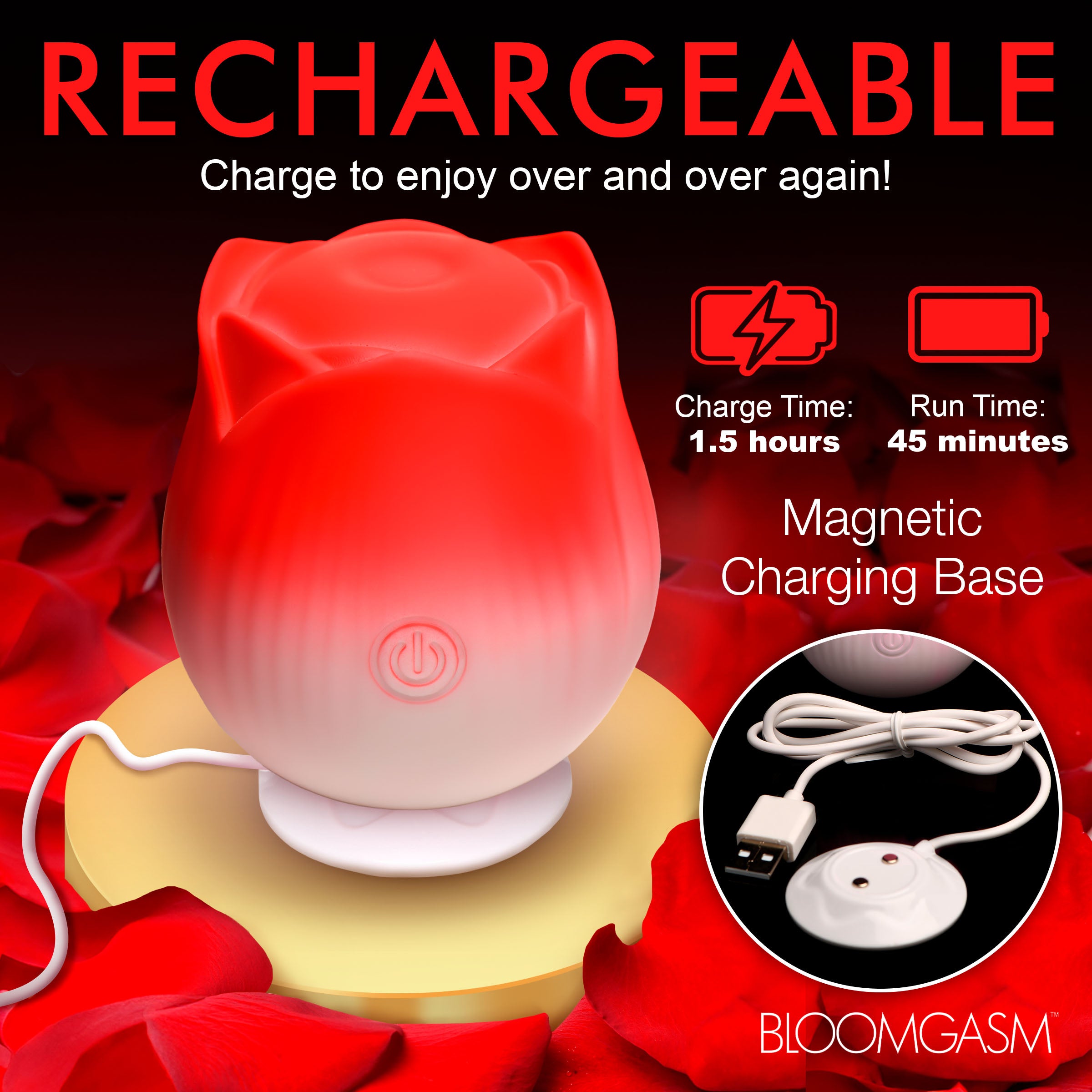 Bloomgasm Pulsing Petals Throbbing Rose Stimulator - Red