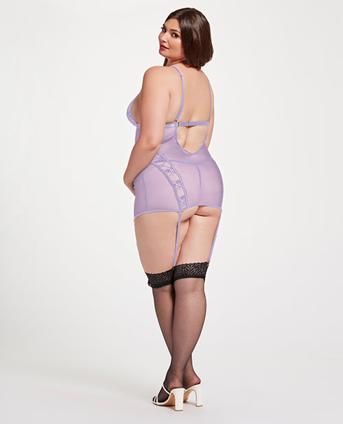 Lace & Mesh Triangle Cup Chemise W/garters & Thong