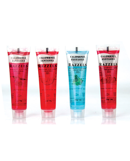 Razzels 3 in 1 Warming Lubricant - .5 oz Tube Asst. Flavors Bowl of 52