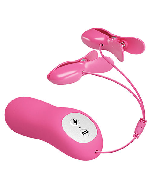 Pretty Love Romantic Wave Electro Shock Vibrating Nipple Clamps - Rose