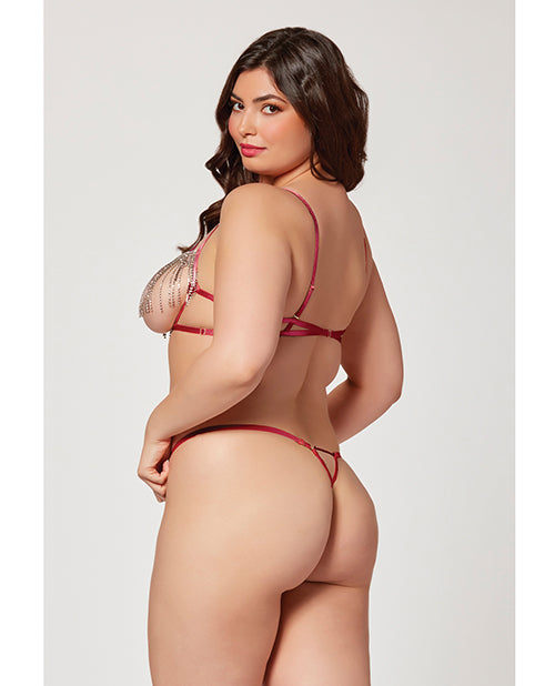 Holiday Rhinestone Bra W/underwire Open Cup & G-string Wine