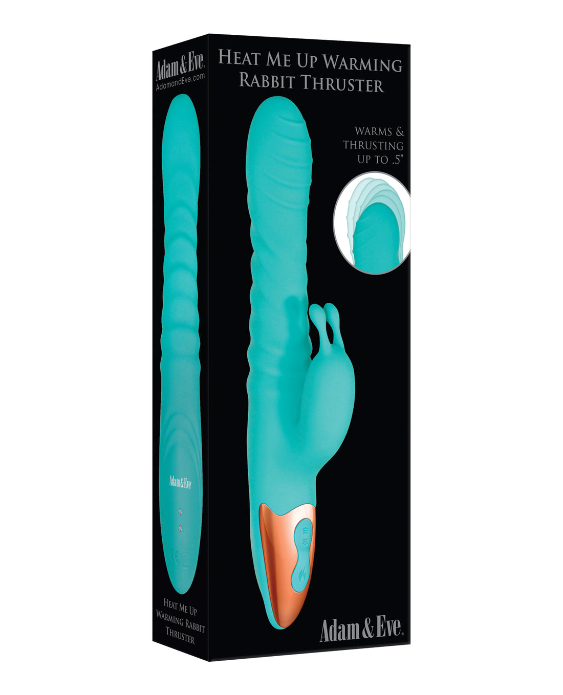 Adam & Eve Heat Me Up Warming Rabbit Thruster - Aqua