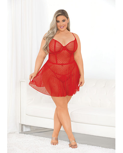 Red Hearts Mesh Babydoll & G-string Red