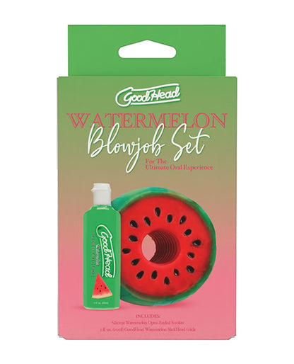 GoodHead Watermelon Blowjob Set Includes Stroker &amp; Slick Head Glide - 1 oz Bottle Watermelon