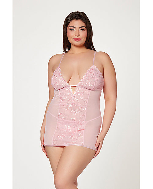 Floral Mesh Chemise &amp; G-string Pink