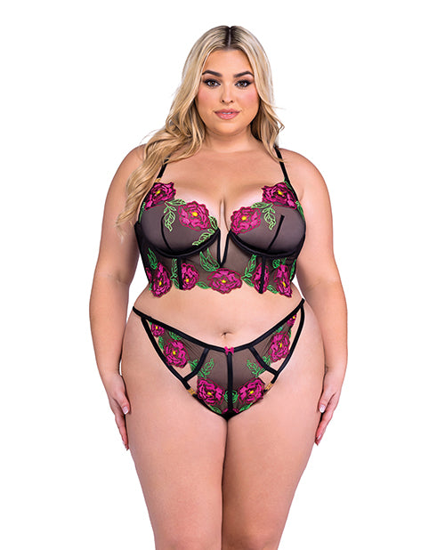 Peony Paradise Underwire Bralette &amp; G-String - Black