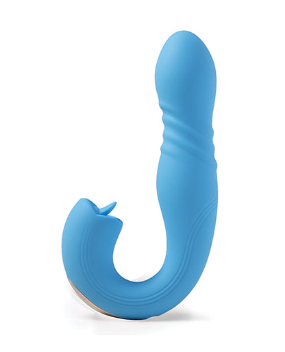 Joi App Controlled Thrusting G-Spot Vibrator &amp; Clit Licker - Blue