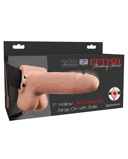Fetish Fantasy Series 7&quot; Hollow Rechargeable Strap On w/Balls - Flesh