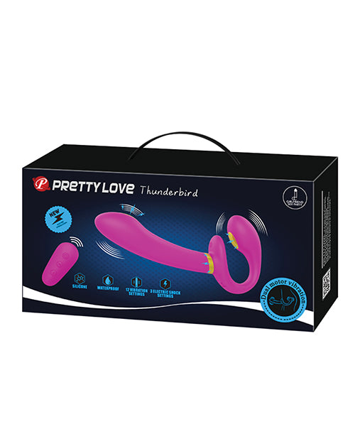 Pretty Love Thunderbird Electrostim &amp; Vibrating Strapless Strap On - Fuchsia