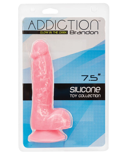 Addiction Brandon 7.5&quot; Glow in the Dark Dildo - Pink