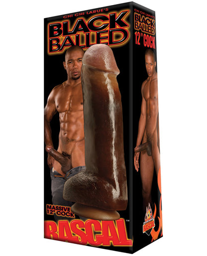 Rascal Black Balled 12&quot; Cock w/Balls - Black