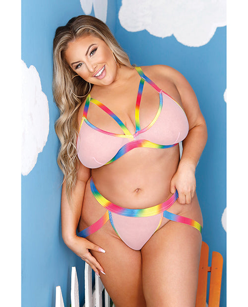 Vibes Make it Rain Caged Bralette &amp; Panty w/Booty Rainbow QN