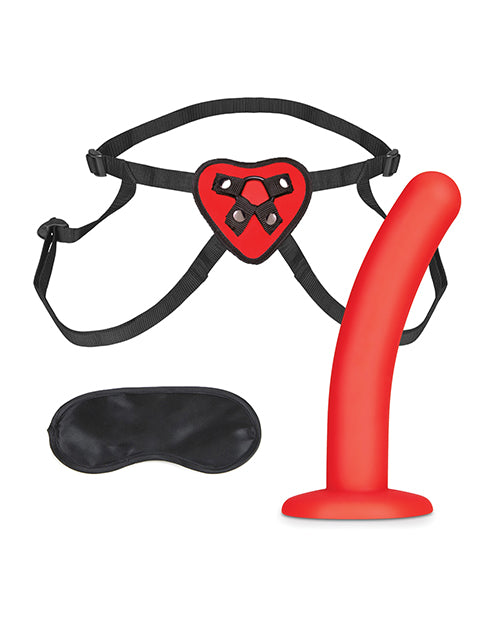 Lux Fetish 5&quot; Dildo w/Red Heart Strap On Harness Set