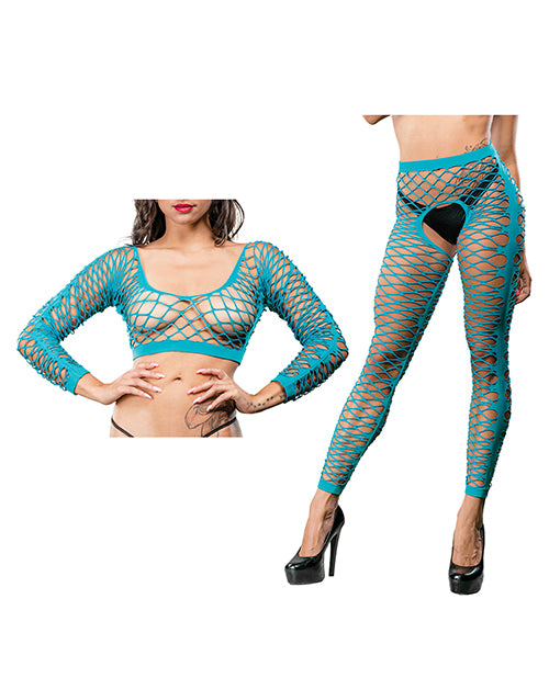 Beverly Hills Naughty Girl Crotchless Front Mesh &amp; Side Design Leggings O/s