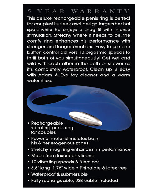 Adam &amp; Eve Rechargeable Couples Penis Ring - Blue