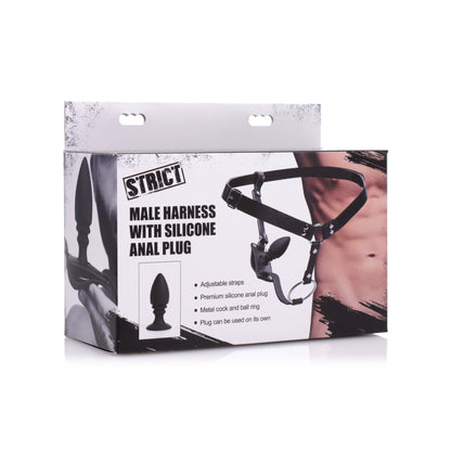 Male Cock Ring Harness With Silicone Anal Plug