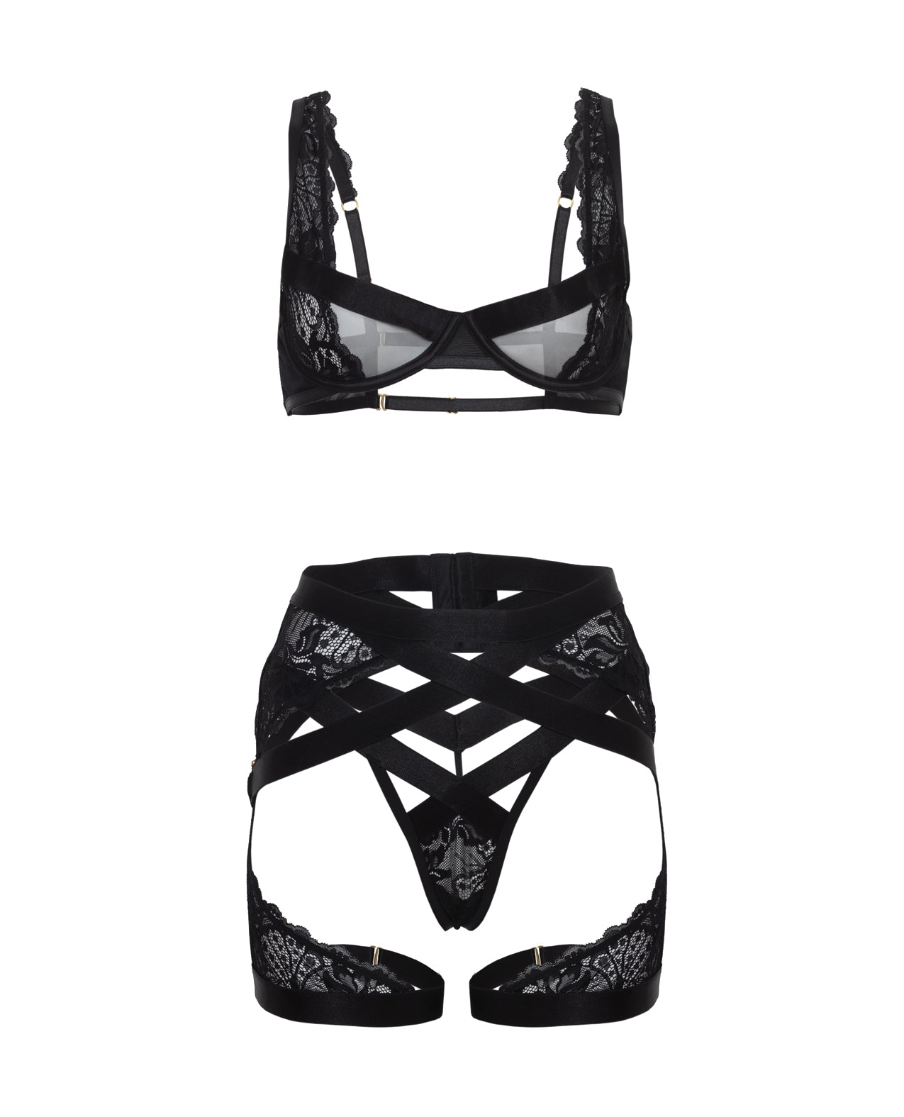 Thalia Mesh &amp; Lace Underwire 3 pc Set - Black