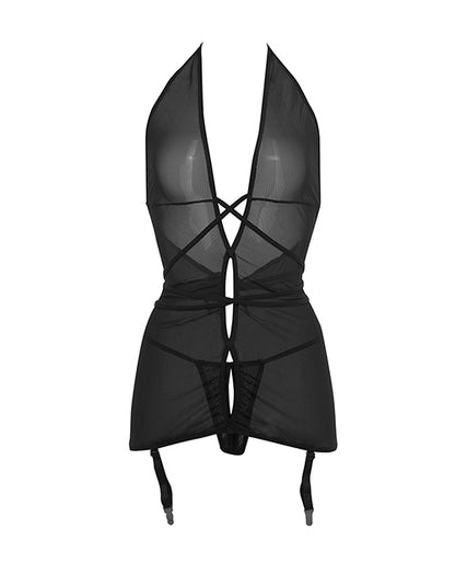 Allure Savannah Sheer Mesh Garter Dress &amp; Open Thong
