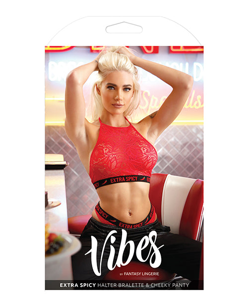 Vibes Extra Spicy Halter Bralette &amp; Cheeky Panty Chili Red