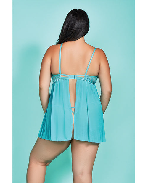 Riley Eyelash Lace Soft Cup Babydoll &amp; Panty Teal
