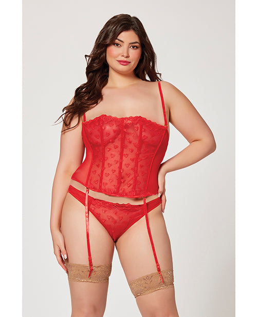 Valentines Heart Embroidered Mesh Bustier &amp; Panty Red