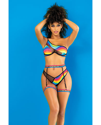 Pride One Shoulder Top, Garter Belt &amp; Panty Black Prints
