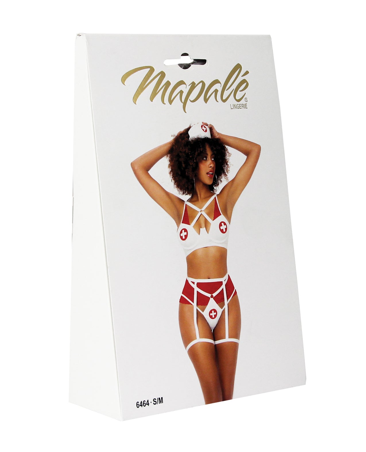 3 pc Nurse Underwire Top, Open Back Bottom w/Attached Garterbelt, &amp; Head Piece Red/Wht