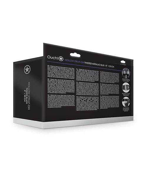 Shots Ouch 8&quot; Textured Curved Hollow Strap On - Metallic Blue