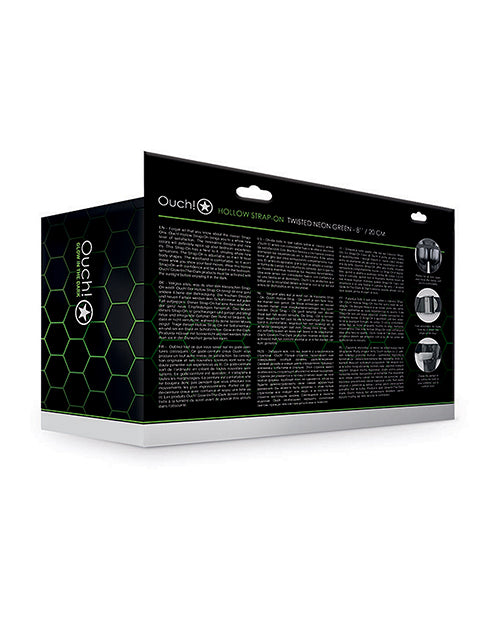 Shots Ouch 8&quot; Textured Curved Hollow Strap On - Glow in the Dark