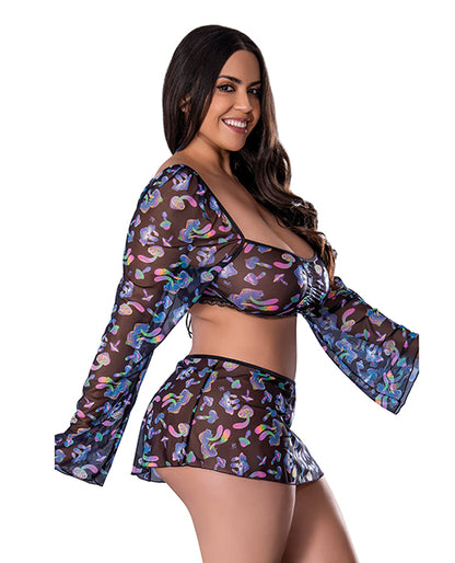 Hazy Dayz Shrooms Crop Top w/Skirt &amp; Thong - Black QN
