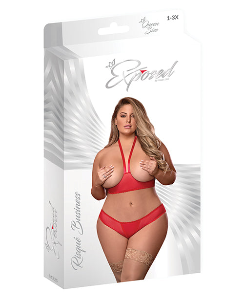 Risque Business Cupless Bra &amp; Crotchless Panty Red QN