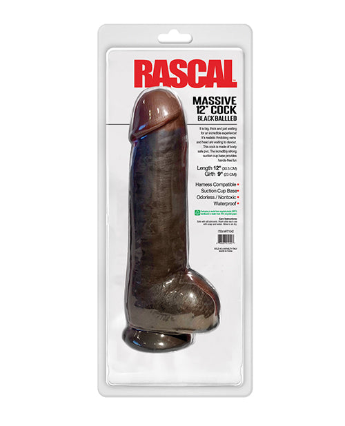 Rascal Black Balled 12&quot; Cock w/Balls - Black