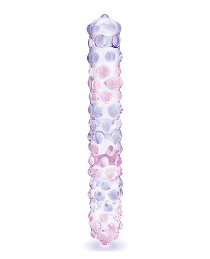 Glas 9&quot; Purple Rose Nubby Glass Dildo - Purple/Pink