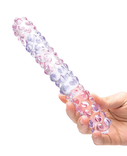 Glas 9&quot; Purple Rose Nubby Glass Dildo - Purple/Pink