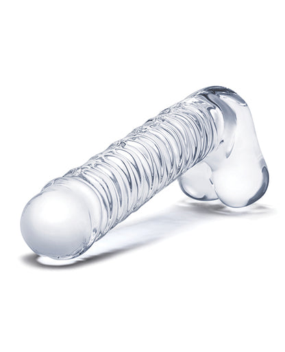 Glas 8&quot; Realistic Ribbed Glass G-Spot Dildo w/Balls - Clear