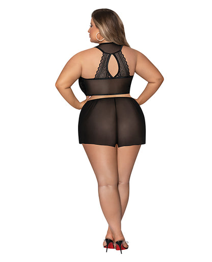 Modern Romance Tie Front Halter &amp; Tap Pant Black 2X
