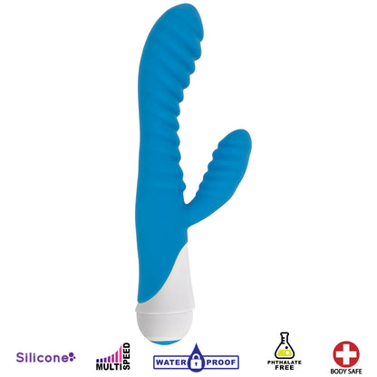 Celia 20x Ribbed Silicone Rabbit Vibe- Blue